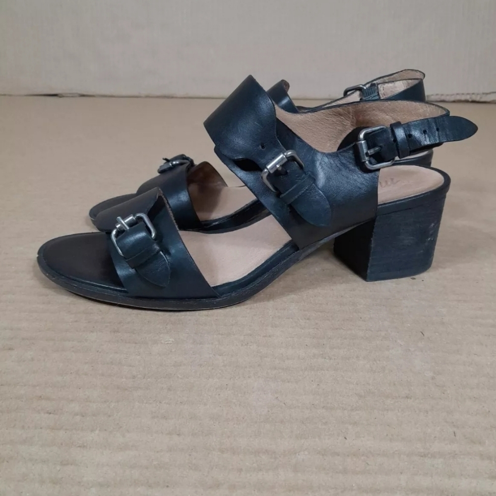 Madewell Black Leather‎ Sandals Block Heel Mariel Buckle Sandal Women Sz 6.5